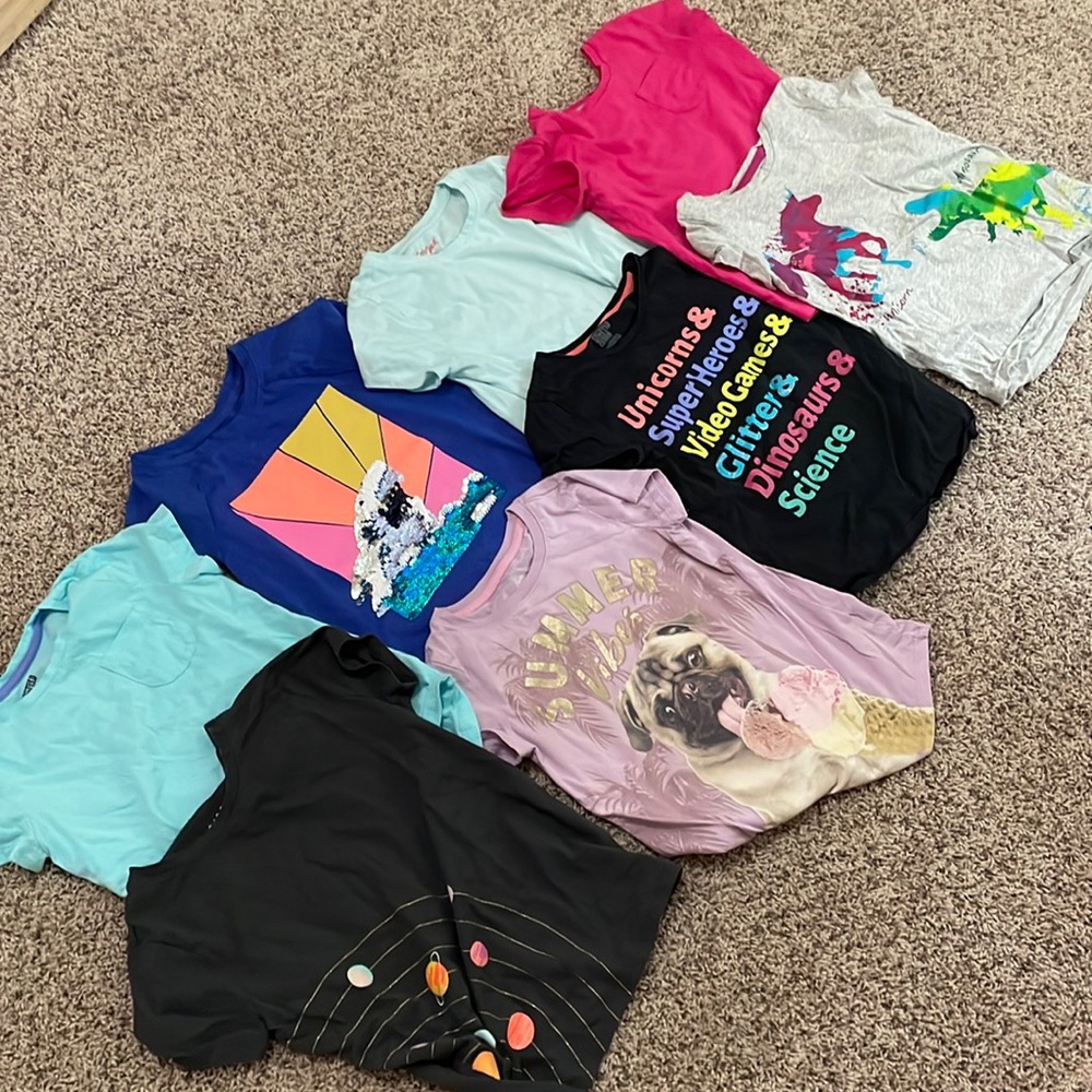 Youth girls Medium 7/8 graphic and solid tee lot or bundle - good condition.
